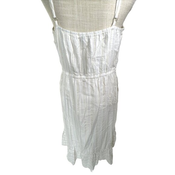 Loft White Dress With Gold & Silver Metallic Lines Drawstring Waist Sleeveless S - Picture 6 of 10